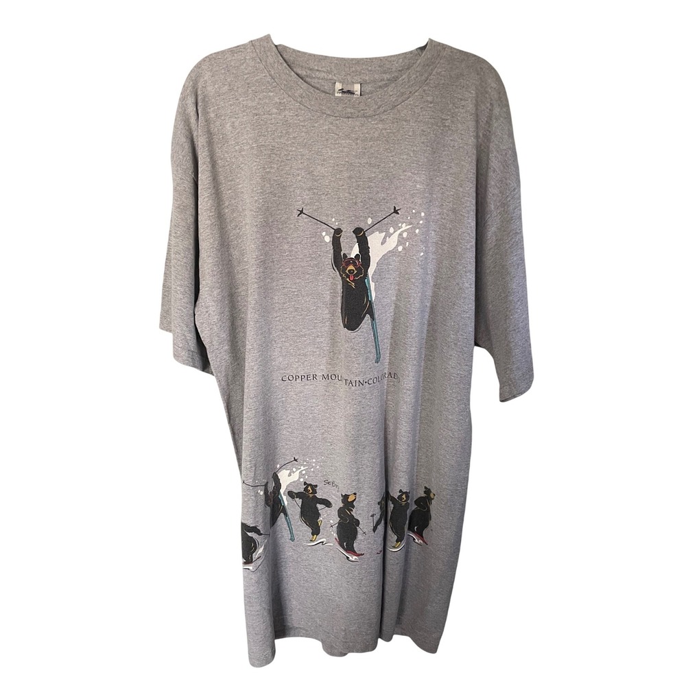 Vintage Copper Mountain Colorado Skiing Bears T-Shirt Dress Nightshirt OSFA USA